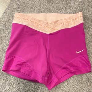 Nike Women's Pro Fuchsia and Peach Shorts